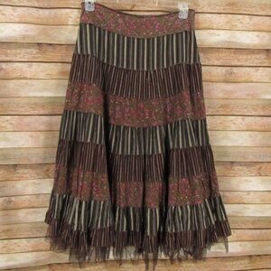 PANI Eight Panel Stripe/Floral Netted Hem Midi Skirt M